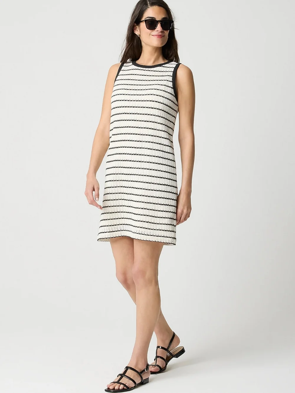 J. Crew Ivory Striped‎ Sleeveless Crochet Mini Shift Dress